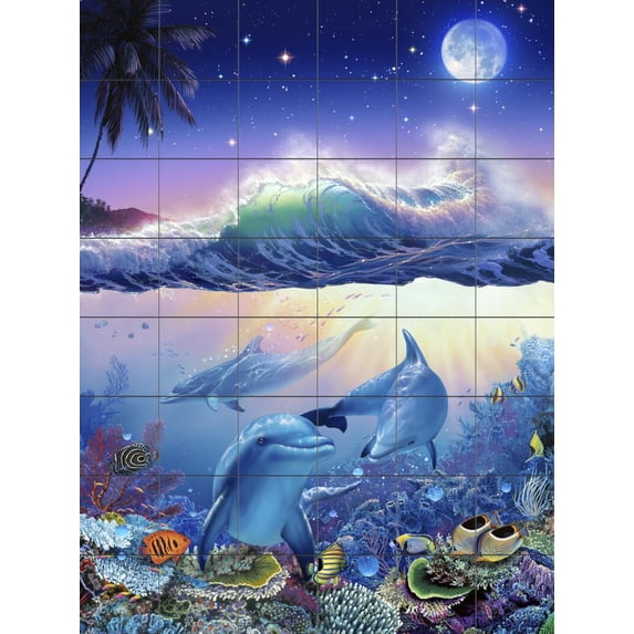 Tile Mural Bathroom Backsplash - Blue World (The Moon)-CRL