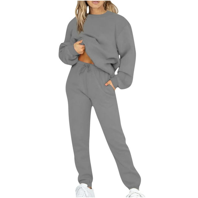 IROINNID Survêtement pour Femmes Ensemble 2 Pcs Liquidation Tenues Décontractées Manches Longues Hauts Amples Pantalons Longs Col Rond Ensembles Chandails en Molleton Costume Tenues de Sport, Gris