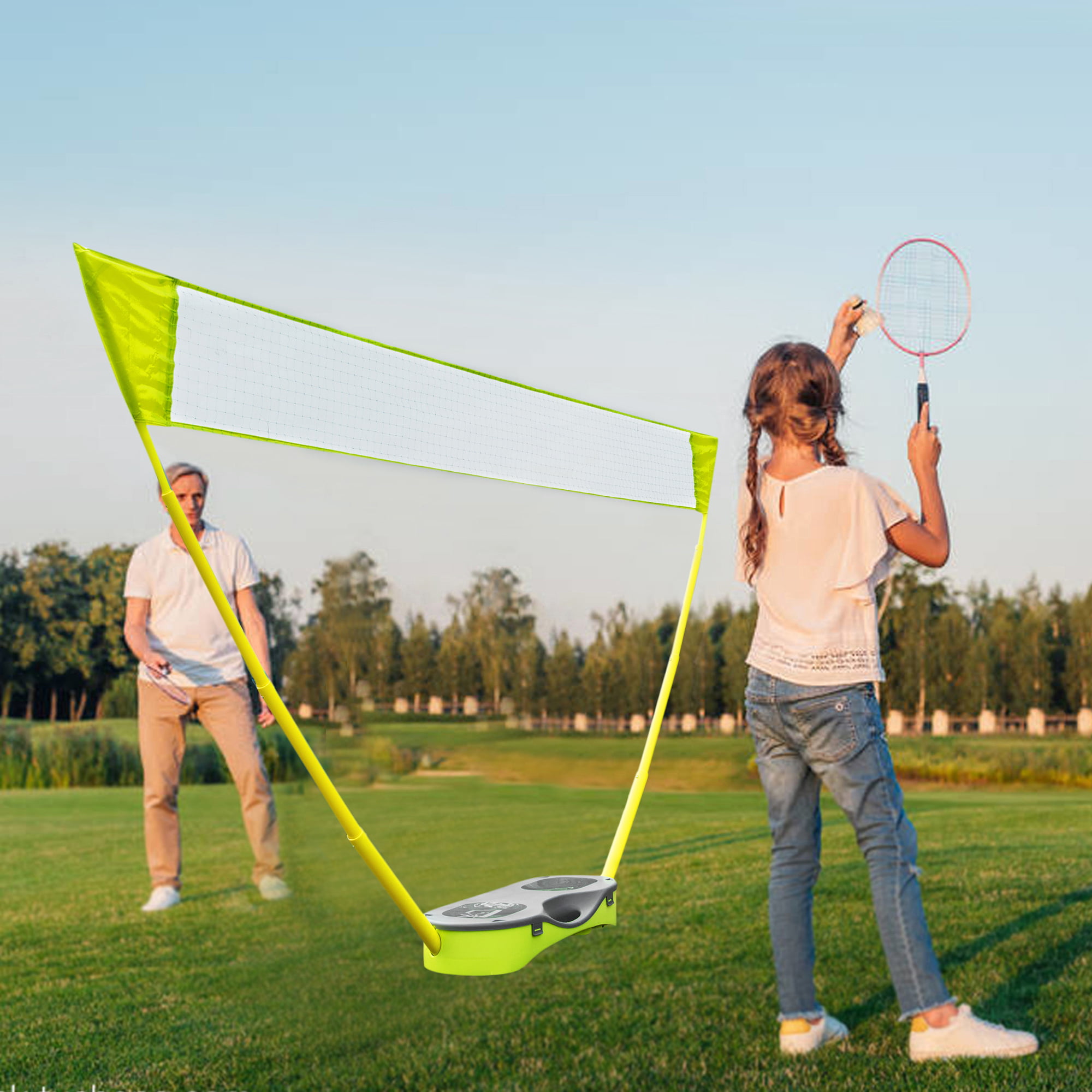 Recreational Badminton Set w/ 4 Rackets Net Case Outdoors for Backyard 