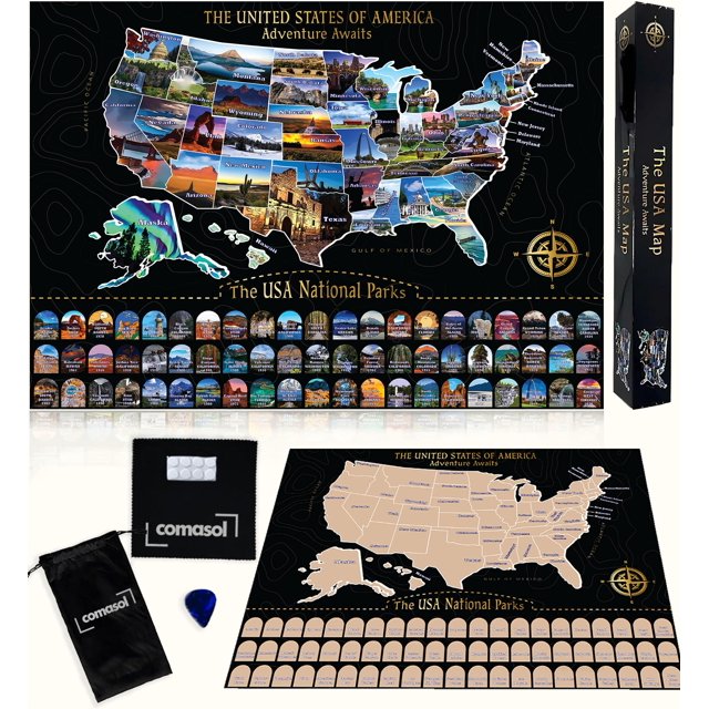 Póster Scratch Off Map + 63 parques nacionales de EE. UU. Comasol