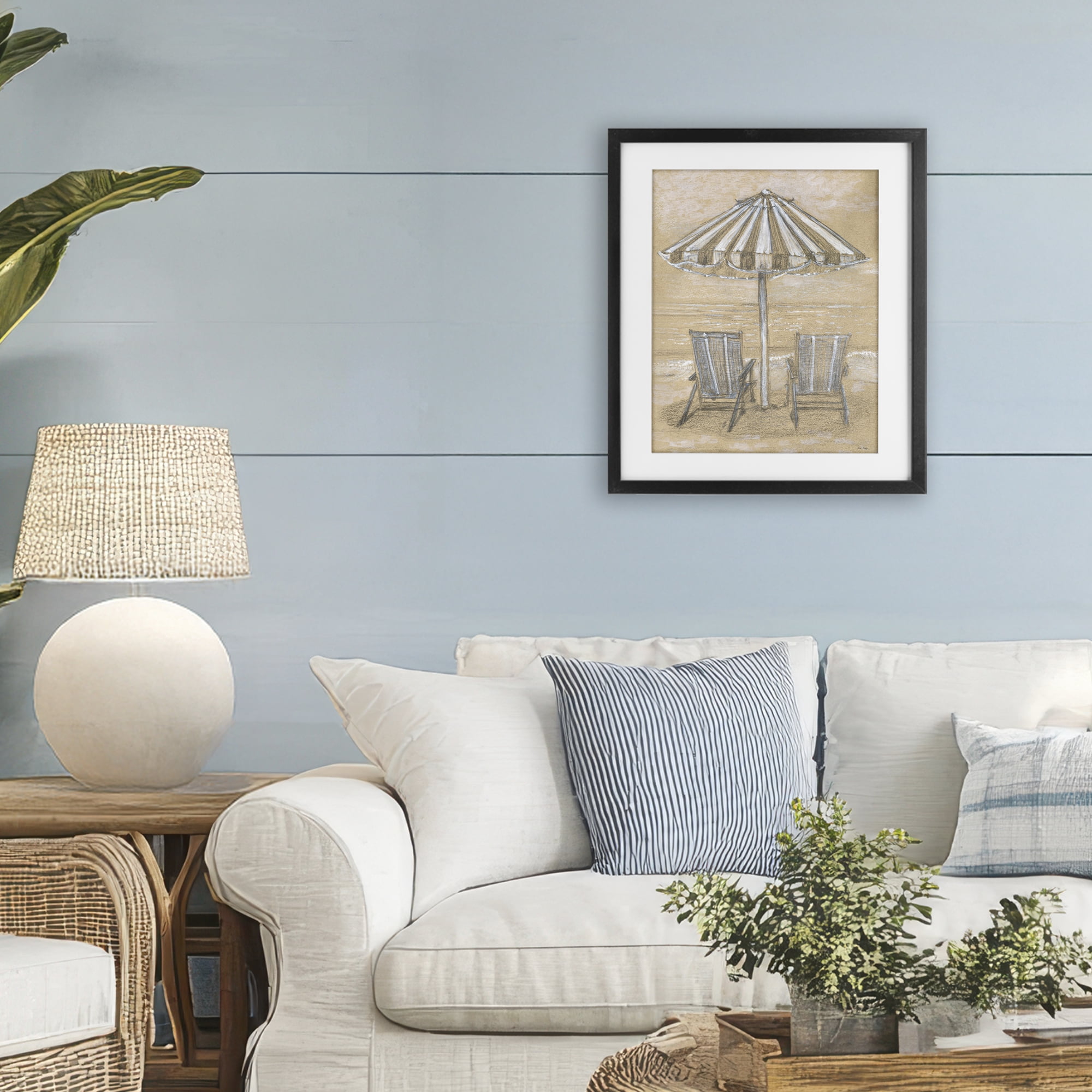 Stupell Industries Umbrella & Chairs Drawing Black Framed Print Under Glass, design by Patti Bishop