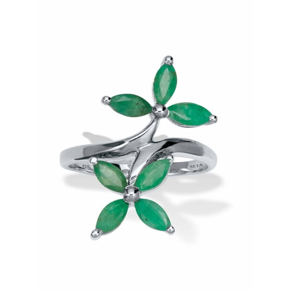 PalmBeach Jewelry 2.10 TCW Marquise Cut Genuine Green Emerald Sterling Silver Floral Ring