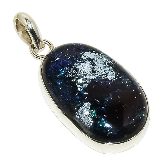 Dichroic GlassSolid 925 Sterling Silver Pendant 1.38"|Handmade Pendant, Gift for her, Black Pendant, Gemstone Silver Jewelry