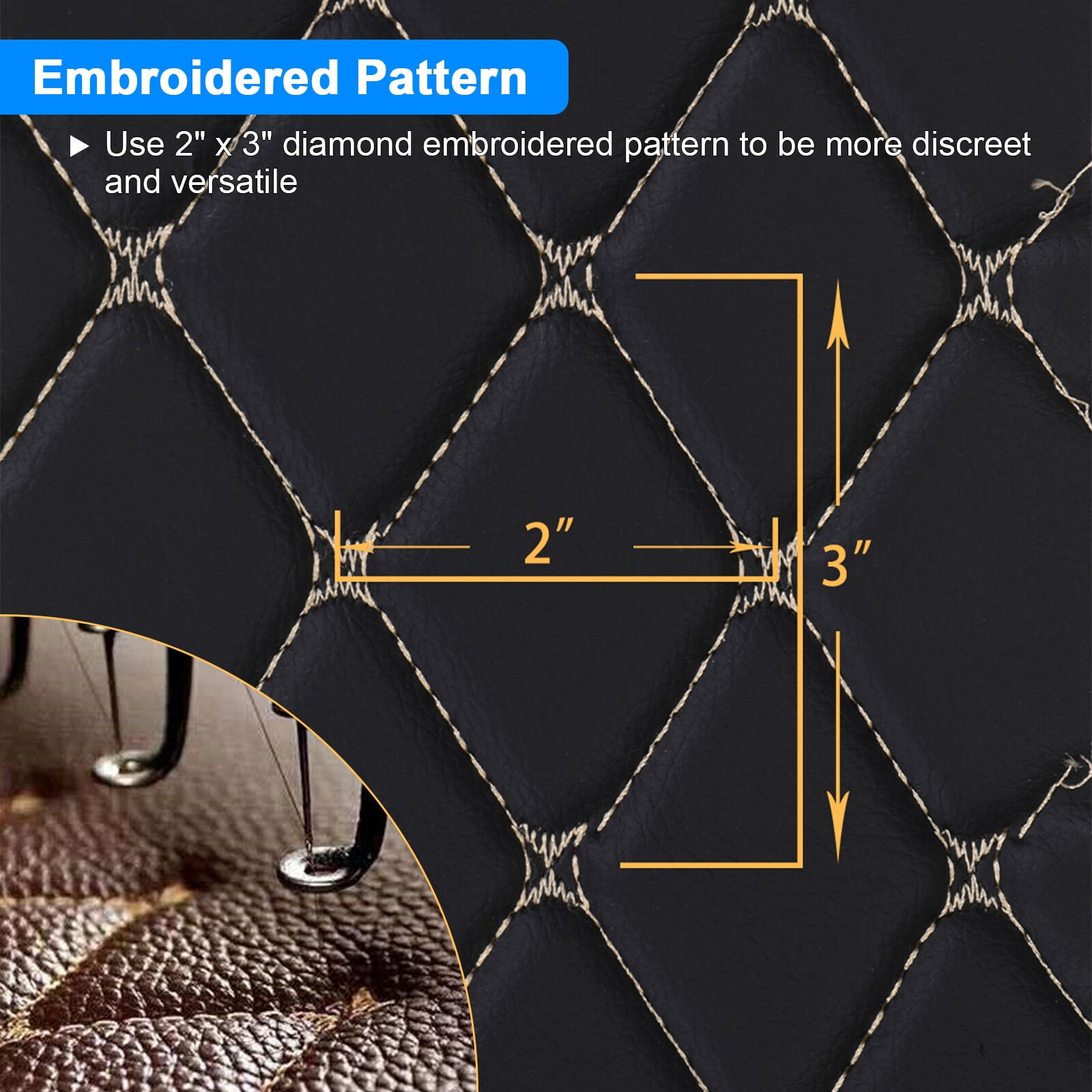 Telimocy 59" W Faux Leather Vinyl Fabric Diamond Quilted Foam Backed for DIY Car Headliner Furniture Upholstery Headboards, Black, 4 Yards