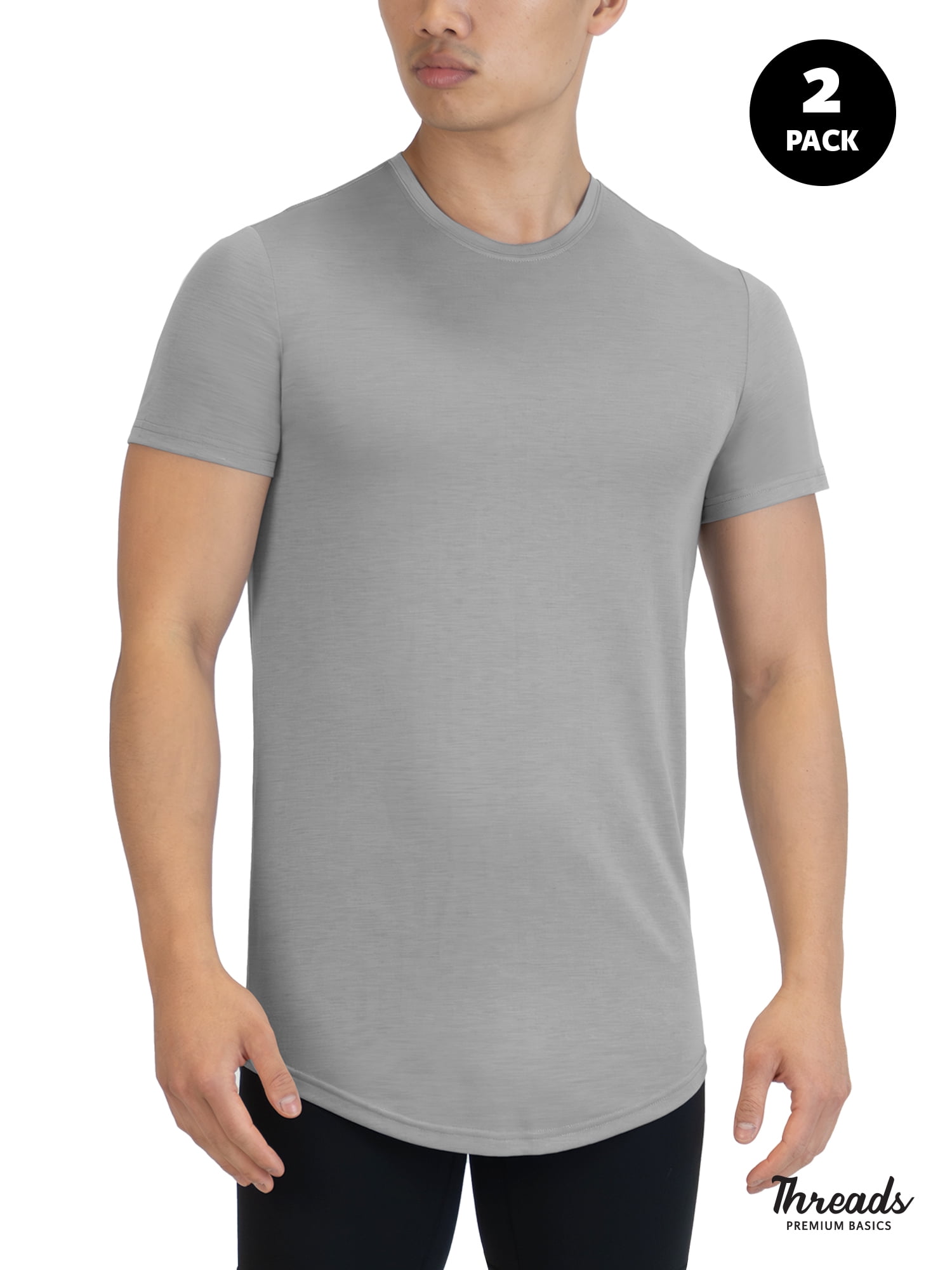 Threads Men's Ultra-Soft Crewneck T-Shirt, Moisture Wicking, Anti-Odor, 2-Pack, Black & Grey