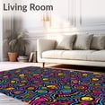 thumbnail image 2 of ODIKA 5'x7' Machine Washable Non-Slip Area Rug, Whimsical Feline Mosaic with Vibrant Interlocking High Traffic Rug with Pad, Pink, 746079, 2 of 8