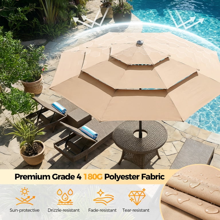 9ft patio umbrella walmart HOMSHADE 9ft 3-Tier Solar Patio Umbrella, Sunshade with 24 LED Lights,  Velcro Straps, Tilt Adjustment