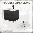 thumbnail image 5 of Erinnyees 24" Black Floating Bathroom Vanity Cabinet - Features Wall-Mounted Design, Ceramic Sink, and 2 Fluted Drawers with Concealed Handles, 5 of 9