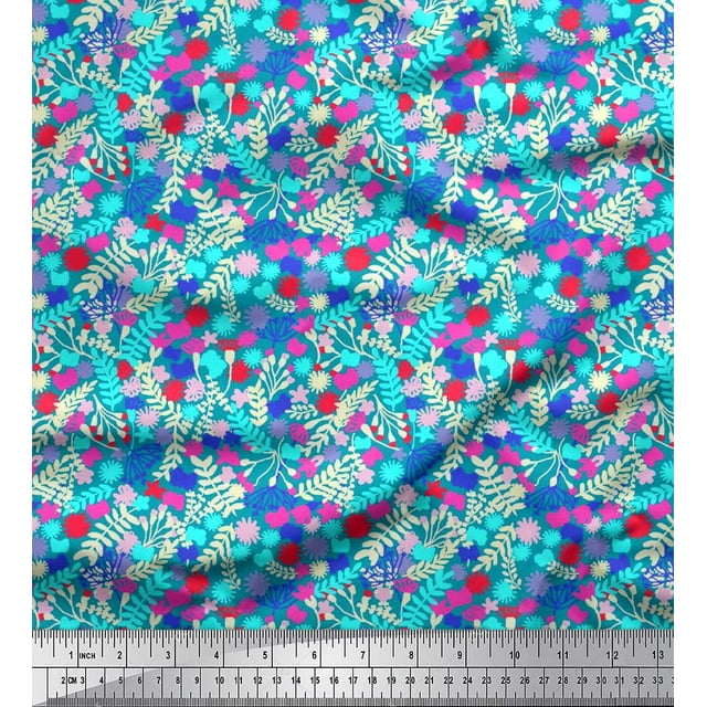 Soimoi Polyester Crepe Fabric Leaves & Floral Artistic Print Fabric by Yard 52 Inch Wide