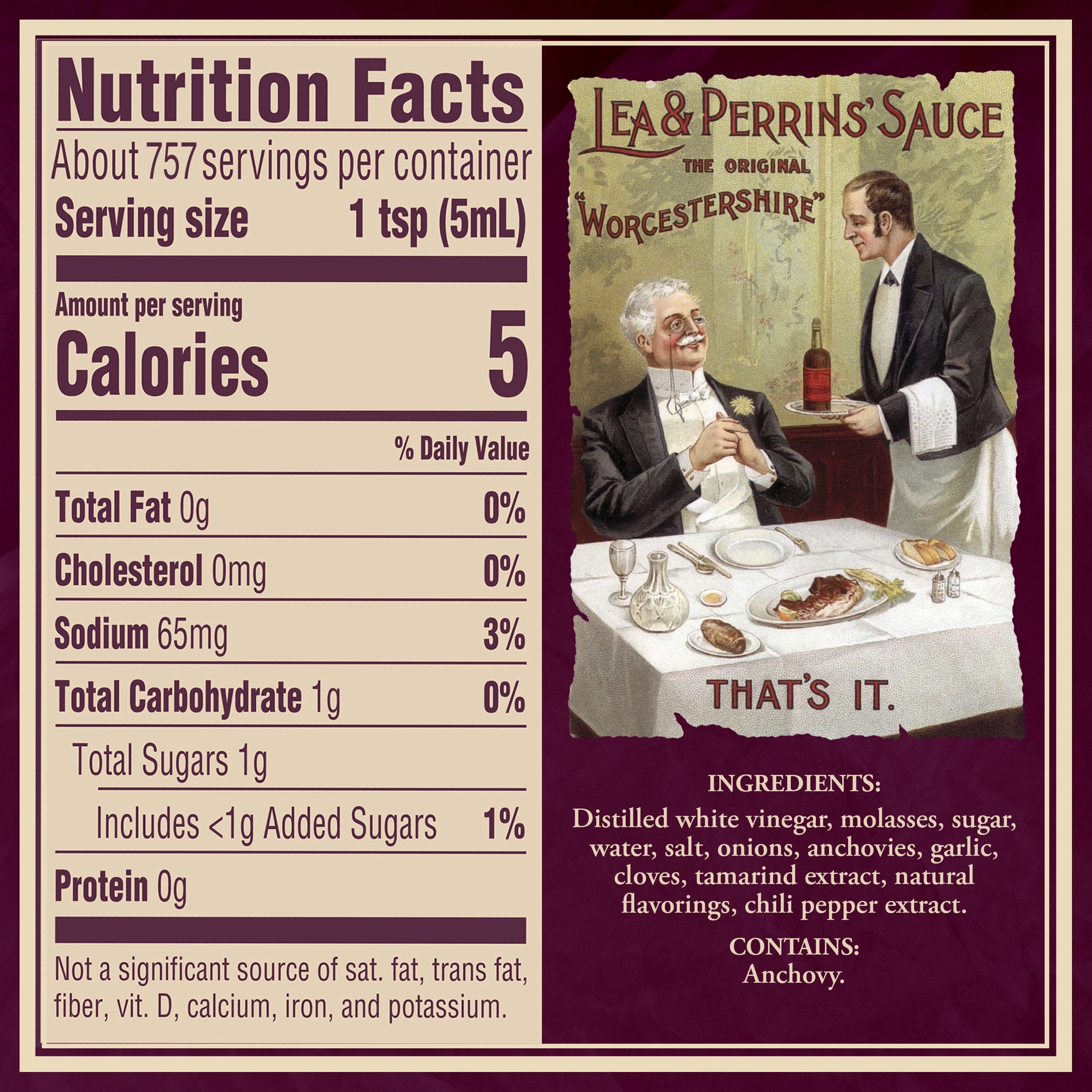 Lea & Perrins The Original Worcestershire Sauce, 3 ct. Casepack, 1 gal. Jugs
