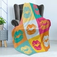 thumbnail image 4 of Modern Soft Flannel Fleece Throw Blanket, Woman Lips on Polka Dots Background in Various Frames Fashion Kiss Love Design, Cozy Plush for Indoor and Outdoor Use, 60" x 80", Multicolor, by Ambesonne, 4 of 5