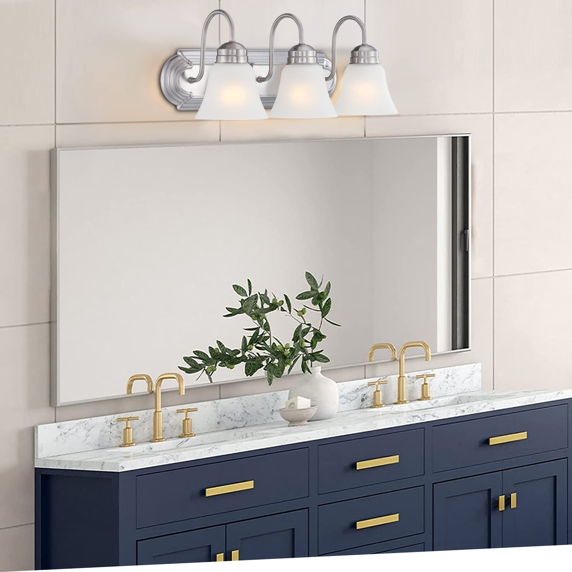 18.79" 3-Light Brushed Nickel Bathroom Vanity Light Fixtures