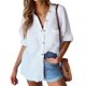 thumbnail image 1 of Camisa HOTOUCH de algodón blanco para mujer, cuello en V, manga larga, talla S, 1 of 6