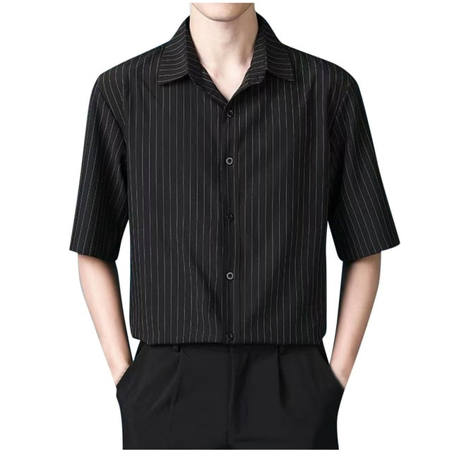 Camisas de Manga Corta de los Hombres Casual, Summer Stripe Thin, Turndown Collar Blusa Camisa
