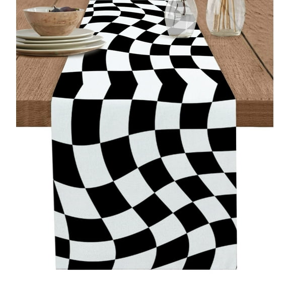 Black and White Checkered Table Runner Modern Irregular Geometric Tablerunners 13 x 36 Inch, Table Decorations Tabletop Scarf for Summer Gathering Holiday Farmhouse Kitchen Dining Decor