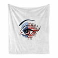 thumbnail image 1 of Eyelash Soft Flannel Fleece Blanket, United States Flag Pattern Female Eye Stars and Stripes 4th of July Theme, Cozy Plush for Indoor and Outdoor Use, 50" x 70", Navy Blue Red Black, by Ambesonne, 1 of 6