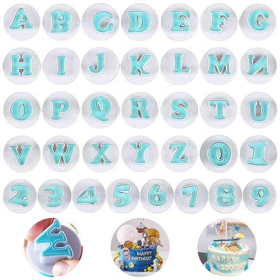 Cookie Cutter Set of 36, Alphabet Numbers Cake Mold, Plastic Fondant Embosser Cutter