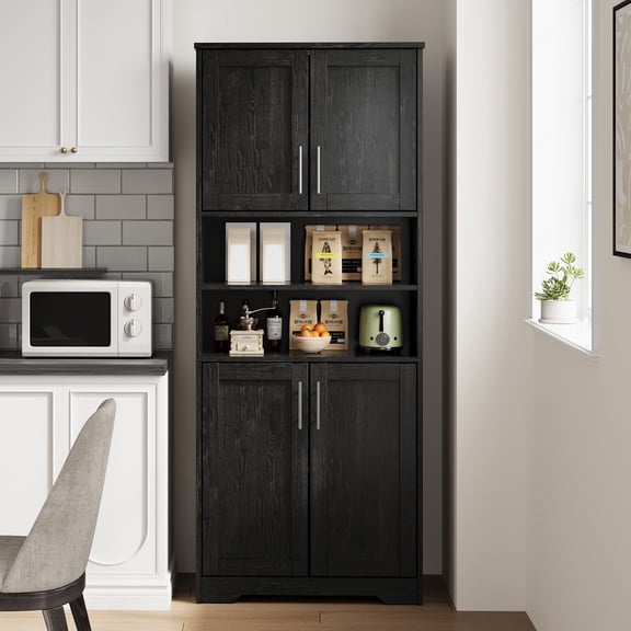 Roromall 67" Bathroom Storage Cabinet with 4 Doors and Adjustable Shelves, Freestanding Cupboard Modern Wooden Cabinet for Kitchen, Pantry, Living Room