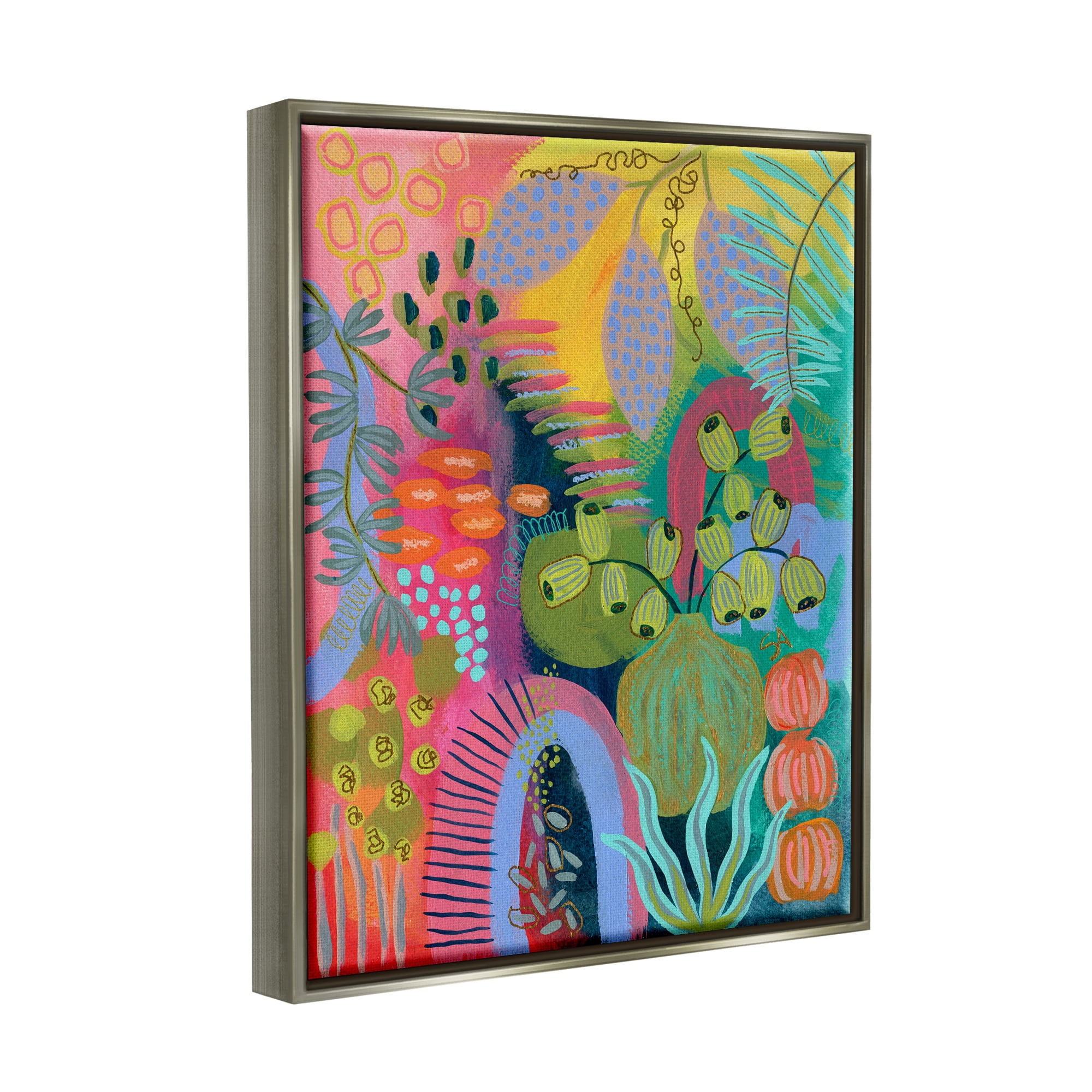 Stupell Industries Abstract Botanicals Vivid Hues Botanical & Floral Painting Gray Floater Framed Art Print Wall Art