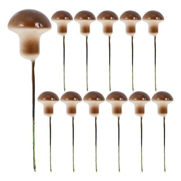 Hongos de espuma en miniatura, 50 unidades, palillos, estacas, adornos realistas para terrarios, jardín de hadas, decoración del hogar, color marrón oscuro