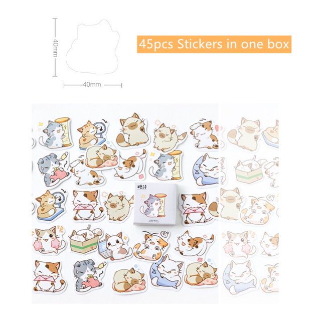 45pcs Gato De Dibujos Animados Juego De Pegatinas 40mm Mini Kitties DIY Sellado Pasta Decoración Poste Adhesivo Niños A6422