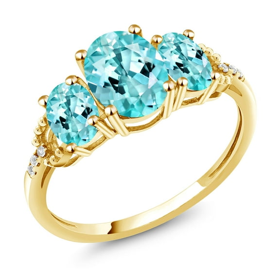 Gem Stone King 2.29 Ct Oval Blue Apatite 10K Yellow Gold Ring (Size 6)