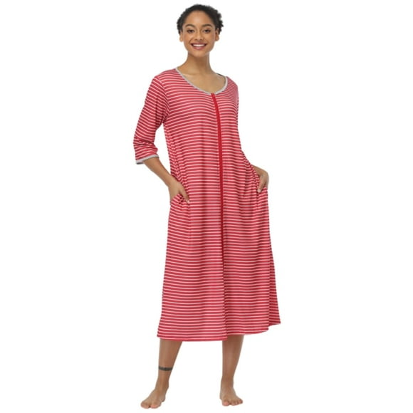Women's Bathrobe Zipper Long Nightgown Casual Nightdresses Women Homewear Womens Loungwaer Women's Sleepawear Round Neck S-XXL