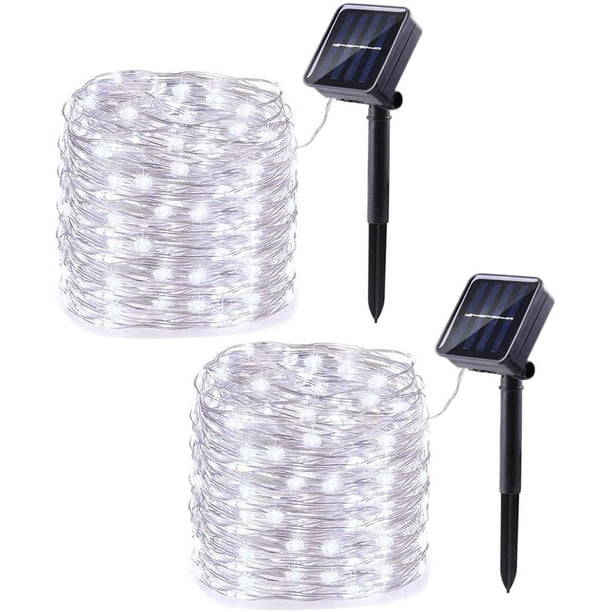 2 piezas de cadena de luz solar para exteriores, cada una de 10 M, 100 LED, cadena de luz solar impermeable de 8 modos, adecuada para jardín, patio, patio, árbol de Navidad, decoración de fiesta de