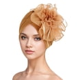 thumbnail image 4 of PoureLoom Turban Headwrap Hats for Women Twist Solid Flower Caps Pre Tied Chemo Beanies Headwear for Cancer Headcover Khaki One Size, 4 of 4