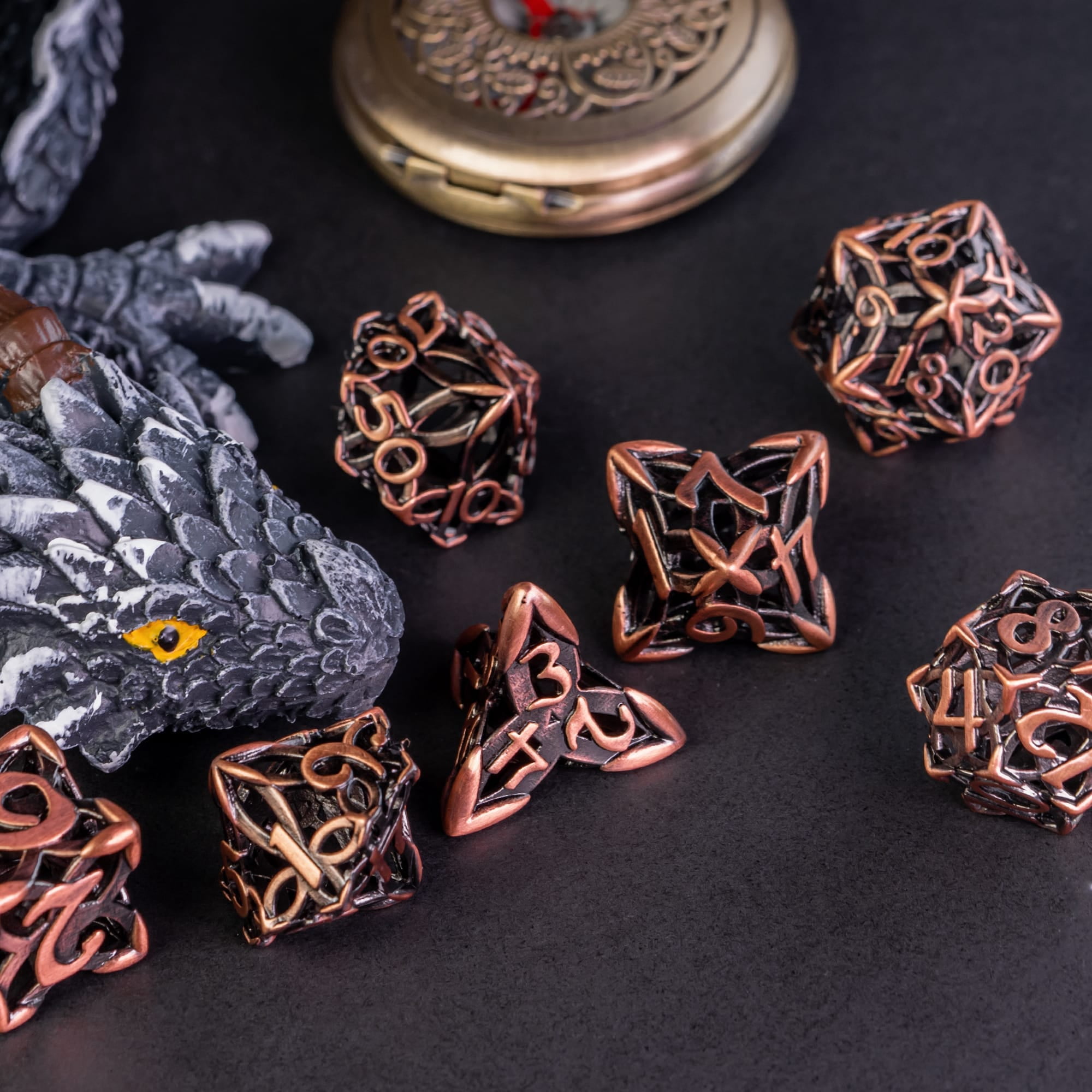 Cusdie Hollow Metal Dice, Celtic Knot D&D Dice, 7 Pcs Metal Dice Set, Polyhedral Dice Set, for Role Playing Game MTG Pathfinder