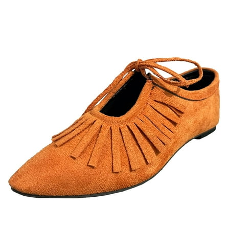 

Black Flats Shoes Women Wide Width Fringed Mary Jane Flats Pointed Lace-Up Loafers HSMQHJWE Fashion Ladies Spring And Autumn Flat Shoes