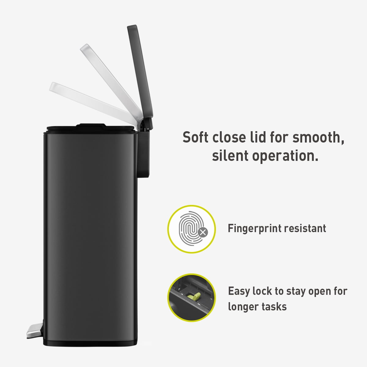EKO Madison Matte Black 13.2 Gallon Step Trash Can, Fingerprint Resistant Kitchen Trash Can