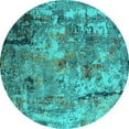 thumbnail image 1 of Ahgly Company Machine Washable Indoor Round Oriental Turquoise Blue Industrial Area Rugs, 4' Round, 1 of 4