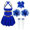 thumbnail image 2 of Alvivi Kids Girls Cheerleading Outfits Cheer Leader Sleeveless Dance Dress with Stocking Pom Poms Set A Blue 8, 2 of 7