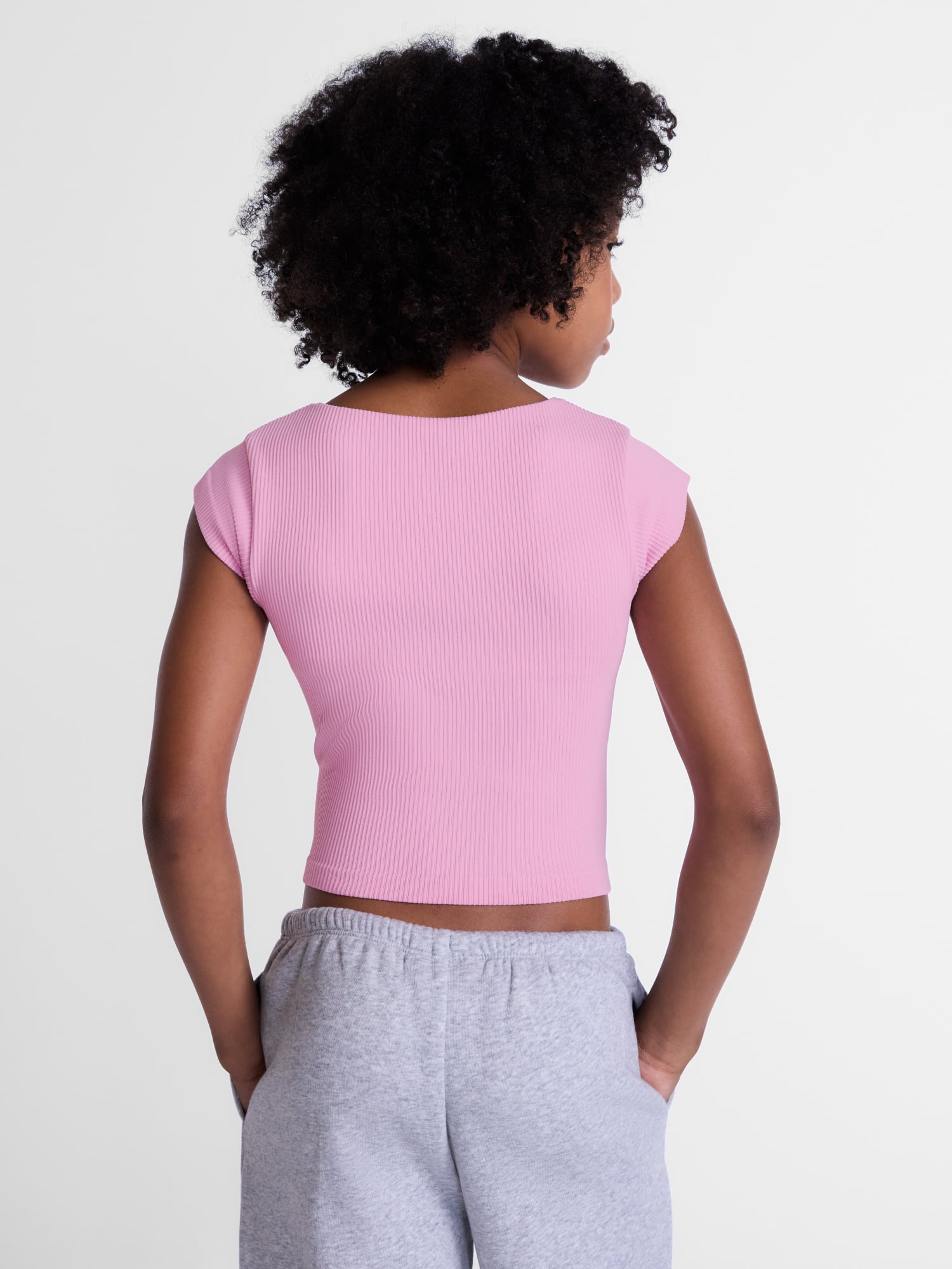 Weekend Academy Girls Seamless Rib Knit Top with Short Sleeves, Sizes 4-18