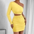 thumbnail image 4 of Vestido Mini de Cóctel con Volantes y Larga para Mujer, Moda 2025, con Hombros Descubiertos y Caderas Estrechas. Amarillo M, 4 of 10