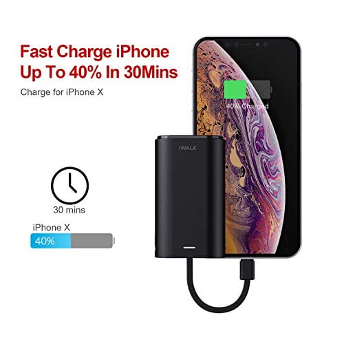 External Battery Pack Compatible with iPhone 12/12 Mini/12 Pro/SE 2020/11/11 Pro/11 Pro Max/XR/XS/X/8/8 Plus/7/7Plus/6/iPad iWALK Portable Charger 9000mAh Ultra-Compact Power Bank with Built-in Cable 