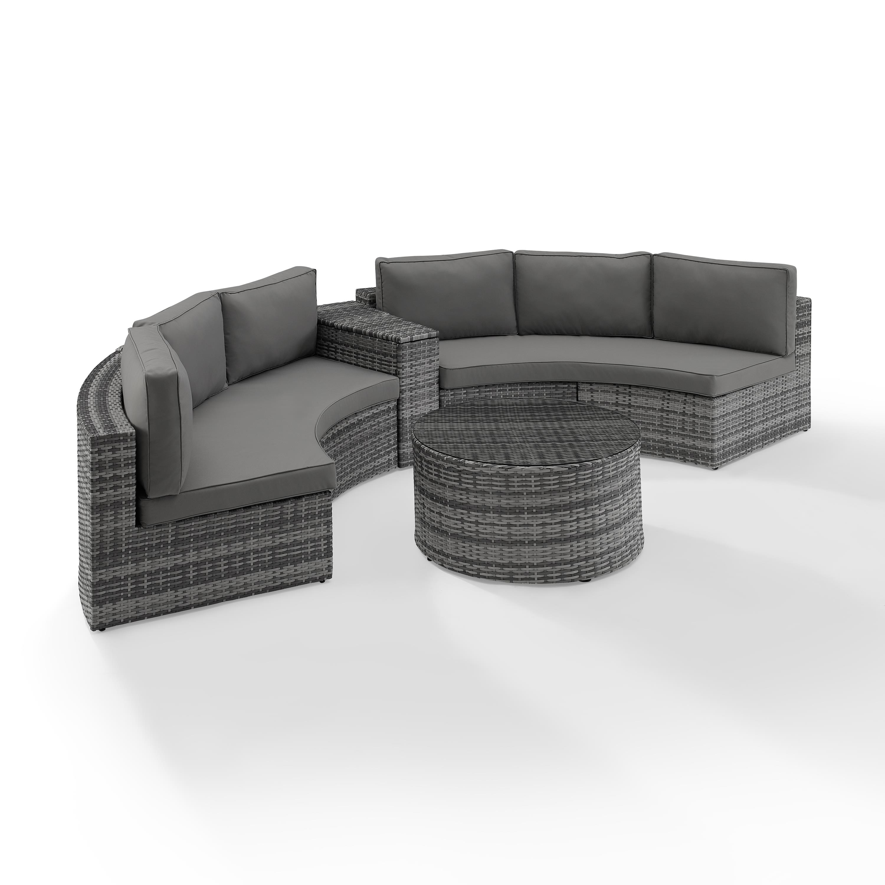 Crosley Catalina 4Pc Outdoor Wicker Sectional Set Gray/Gray - Arm Table, Round Glass Top Coffee Table, & 2 Round Sectional Sofas - image 2 of 9