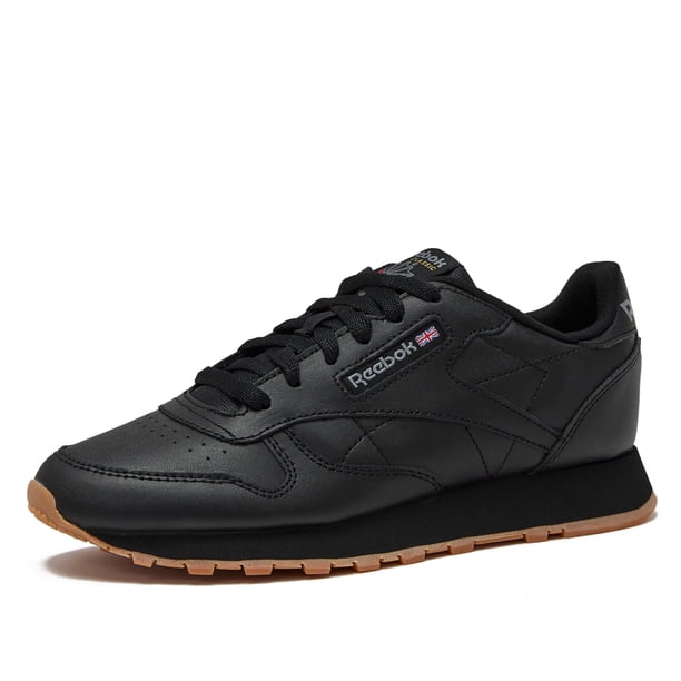 Zapatillas Reebok Classic Leather para niños, negras con suela gum, talla 7