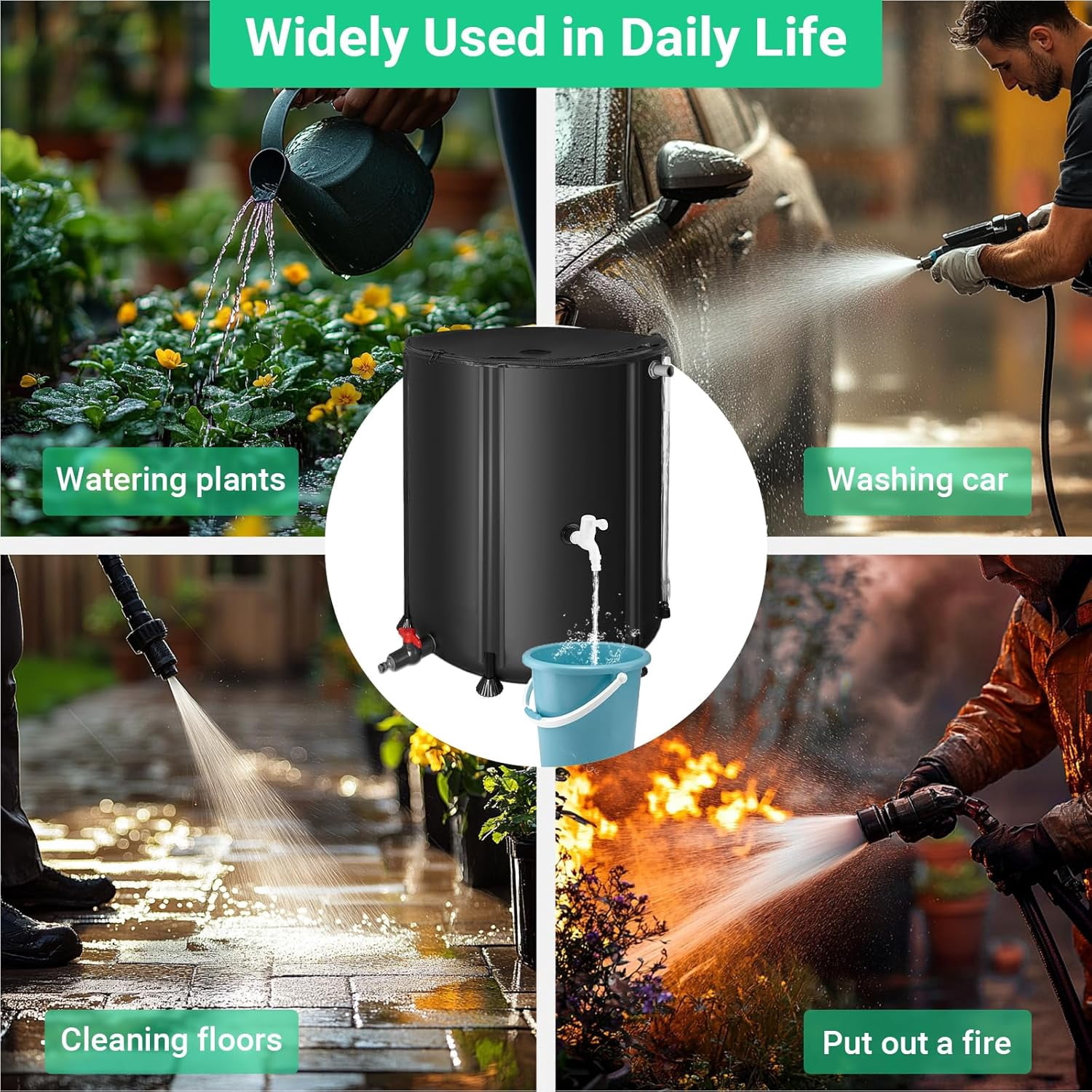 50 Gallon Collapsible Rain , 200L Portable Water  System for Garden & Emergency Use
