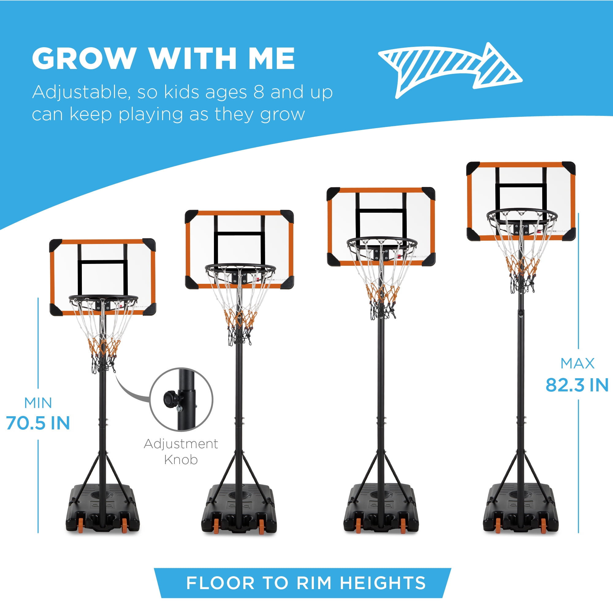 Best Choice Products Kids Height-Adjustable Basketball Hoop, Portable Game w/ 2 Wheels, Square Backboard - Orange/Black