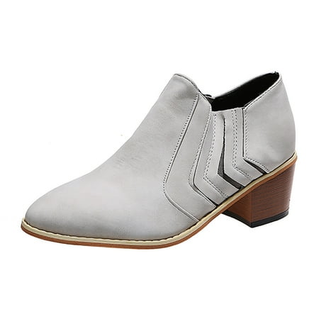 

KELINFONG Women s Ankle Boots with Heel Retro V Cutout Comfy Short Boots Suede Stacked Block Heels Shoes