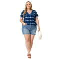 thumbnail image 3 of DARING DIVA Women's Plus Size V Neck Short Sleeve Tie Dye Tunic Top 1X Blue, 3 of 6