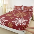 thumbnail image 3 of Manfei Red Gold Snowflake Queen Sheet Sets, Merry Christmas Flat Sheet, Teens Boys Girls Kids Queen Fitted Sheet, Super Cozy Room Decor, 4pcs, 3 of 7