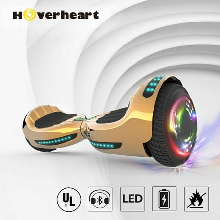 HOVERHEART UL 2272 Certified 6.5" LED Flash Wheel Bluetooth Hoverboard Self Balancing Wheel Electric Scooter - Chrome Gold