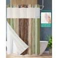 thumbnail image 2 of No Hook Shower Curtain with Snap in Liner, Sage Green Gradient Brown Rustic Wood Grain Texture Hotel Shower Curtains for Bathroom, Washable Shower Curtain Liner Set with Mesh Top Window, 66"x72", 2 of 6