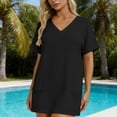 thumbnail image 6 of Womens Swimsuit Cover Up Short Sleeve V Neck Bathing Suit Civerup Summer Casual Beach Dresses Plus Size Fashion, 6 of 7