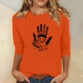 thumbnail image 1 of Heisall Women's Spring Autumn Tops 3/4 Sleeve Round Neck Casual Fashion Blouses Orange Festival Print Shirts, 1 of 4