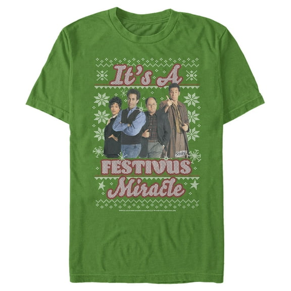 Men's Seinfeld It's A Festivus Miracle Sweater Print  Graphic Tee Kelly Green Large