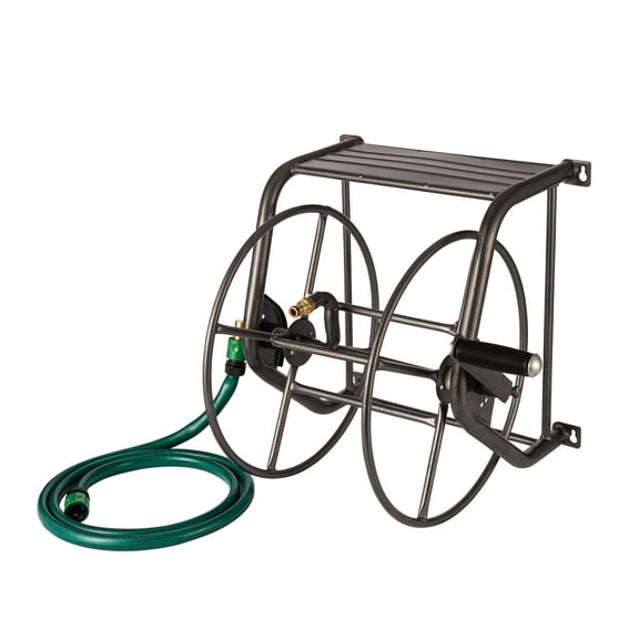 Metal Wall Mounted Hose Reel - Hammertone Grey, 200ft Capacity